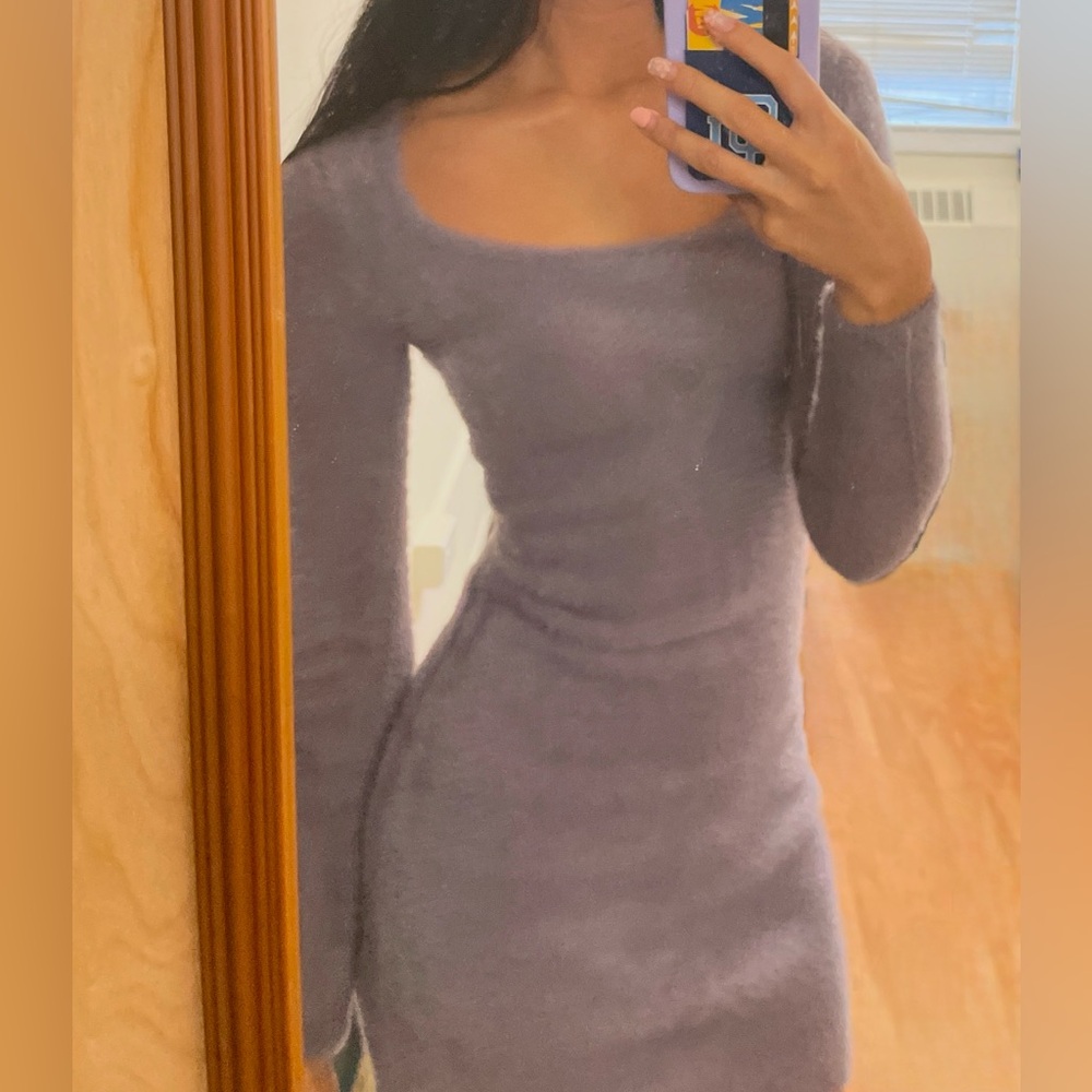 Aritzia Sunday Best Montgomery Fuzzy Purple Dress